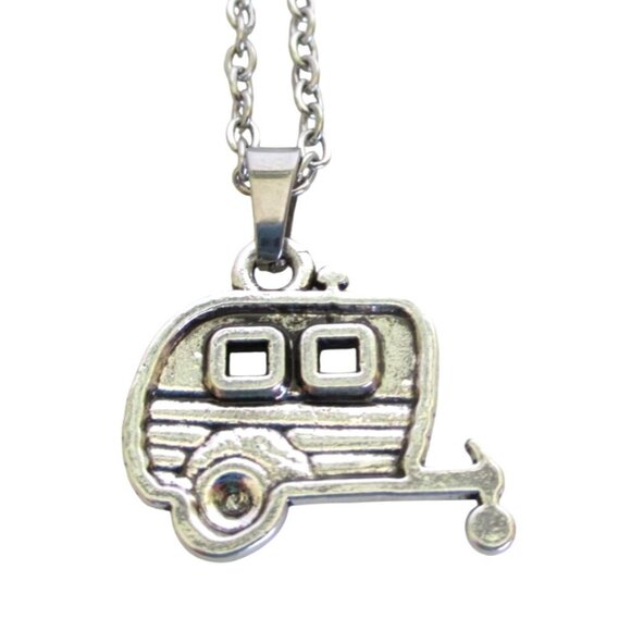 New Retro Style Camper Pendant Necklace 20" Stainless Chain Travel Trailer Gift - Picture 5 of 5